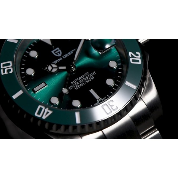 PAGRNE DESIGN 남성용 자동 잠수함 시계, 기계식 시계, 방수(100M) 스테인레스 스틸 팔찌가 있는 아날로그 시계, NH35A 무브먼트