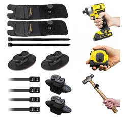 스파이더 도구 홀스터 - 확장 세트 - 스파이더 도구 홀스터에서 전동 드릴, 드라이버, 다중 도구, 줄자, 해머, 공압 장치 등을 운반하기 위한 탄성 도구 그립 + 접착 도