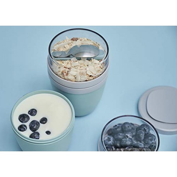 Mepal 107645592400 접이식 스푼 Ellipse Nordic Green - 재사용 가능 - 여행용 수저 - 휴대용 시리얼 컵에 적합 - 식기세척기 사용 가능 - 스테인레스 스틸