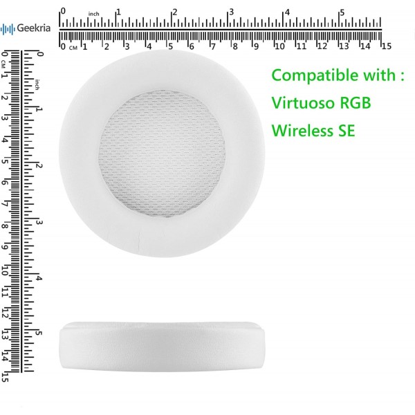 Corsair Virtuoso RGB, Virtuoso RGB Wireless SE, Virtuoso RGB Wireless XT 헤드폰 이어패드, 헤드셋 이어패드 수리용 Geekria QuickFit 단백질 가죽 교체용 이어패드(흰색)