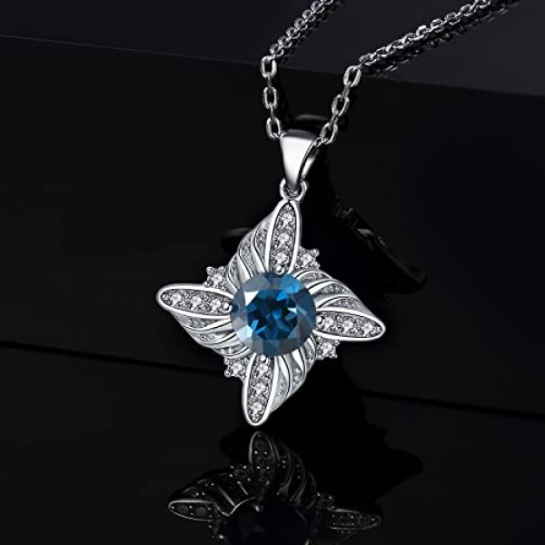 JewelryPalace 풍차 라운드 컷 2.3ct 리얼 런던 블루 토파즈 목걸이 펜던트, 천연석 주얼리 세트, 여성용 실버 925 목걸이, 여성용 보석 걸스, 여성용 주얼리 걸스 선물,