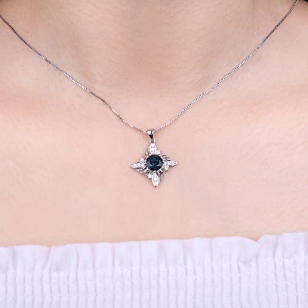 JewelryPalace 풍차 라운드 컷 2.3ct 리얼 런던 블루 토파즈 목걸이 펜던트, 천연석 주얼리 세트, 여성용 실버 925 목걸이, 여성용 보석 걸스, 여성용 주얼리 걸스 선물,