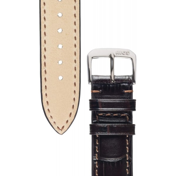 Rios 1931 LOUISIANA MOCHA 16mm 실버 버클 악어 엠보싱 가죽 시계 스트랩