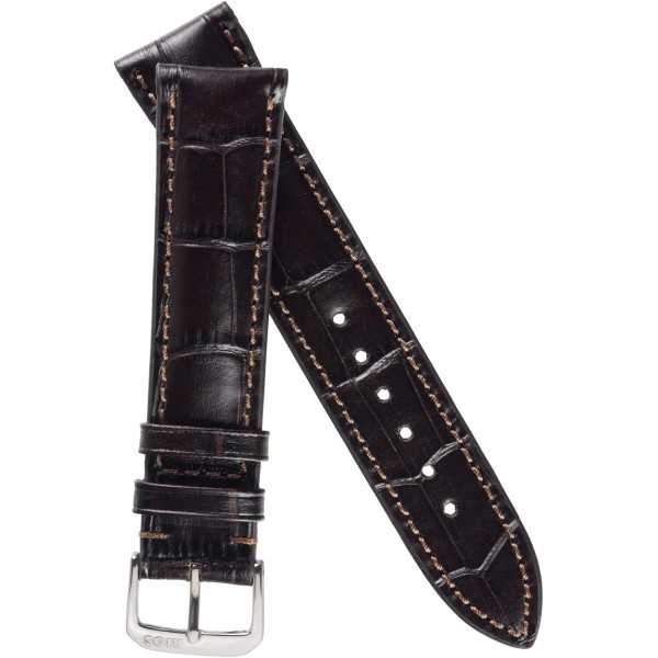 Rios 1931 LOUISIANA MOCHA 16mm 실버 버클 악어 엠보싱 가죽 시계 스트랩