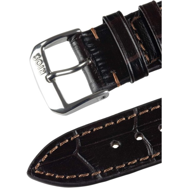 Rios 1931 LOUISIANA MOCHA 16mm 실버 버클 악어 엠보싱 가죽 시계 스트랩