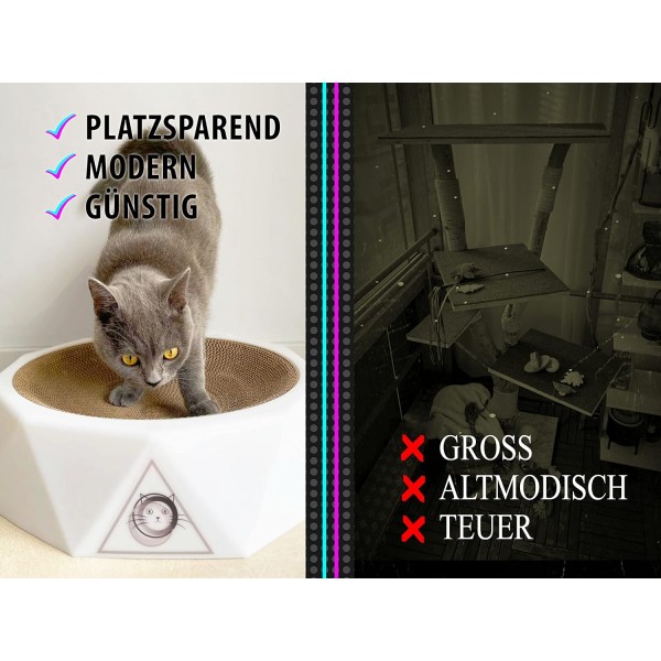 S.HE CAT FURNITURE I MODERN 2in1 다기능 CAT BED + SCRATCHING BOARD [수면, 스크래칭, 놀이용] SCRATCHING FURNITURE + 도넛 쿠션 I 컬러 WHITE WHITE / LIGHT GREY로 구성된 고양이 소파