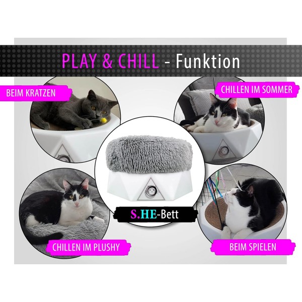 S.HE CAT FURNITURE I MODERN 2in1 다기능 CAT BED + SCRATCHING BOARD [수면, 스크래칭, 놀이용] SCRATCHING FURNITURE + 도넛 쿠션 I 컬러 WHITE WHITE / LIGHT GREY로 구성된 고양이 소파