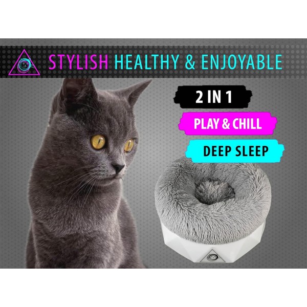 S.HE CAT FURNITURE I MODERN 2in1 다기능 CAT BED + SCRATCHING BOARD [수면, 스크래칭, 놀이용] SCRATCHING FURNITURE + 도넛 쿠션 I 컬러 WHITE WHITE / LIGHT GREY로 구성된 고양이 소파