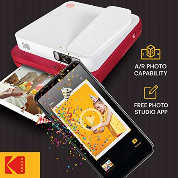 Zink KODAK Smile 클래식 디지털 즉석 카메라(3.5 x 4.25 Zink 인화지용) - Bluetooth, 16MP 사진(빨간색)