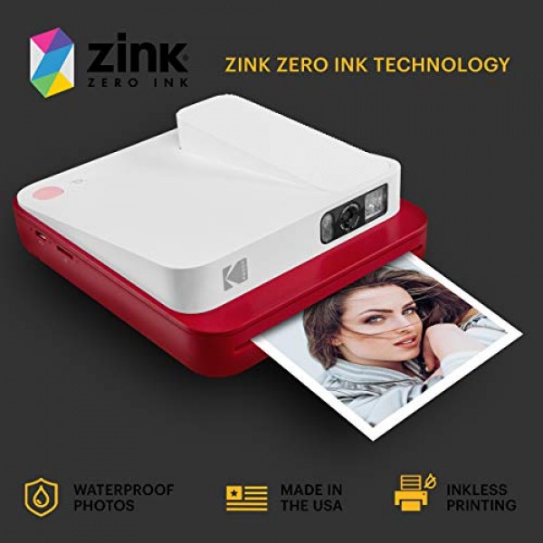 Zink KODAK Smile 클래식 디지털 즉석 카메라(3.5 x 4.25 Zink 인화지용) - Bluetooth, 16MP 사진(빨간색)