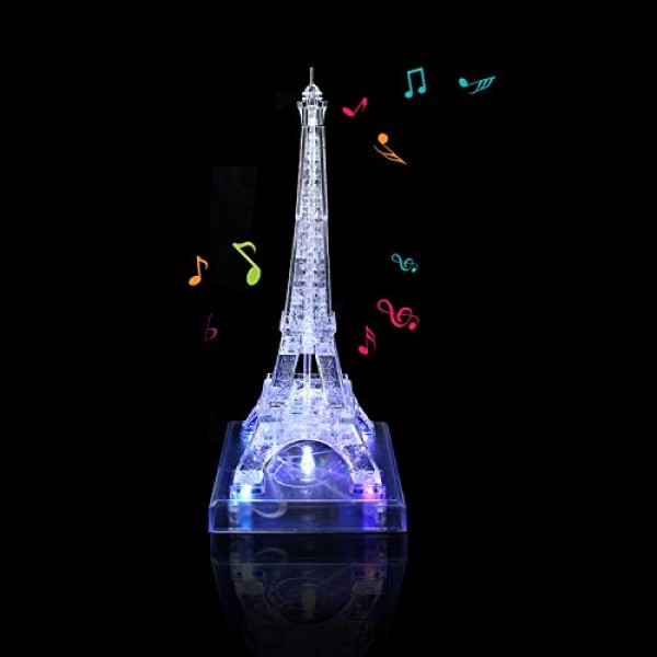 Jenilily 3D 투명 에펠 탑 크리스탈 지그 소 퍼즐 어린이를위한 장난감 선물 성인 가제트 빌딩 블록 두뇌 티저 라이트 업베이스 포함