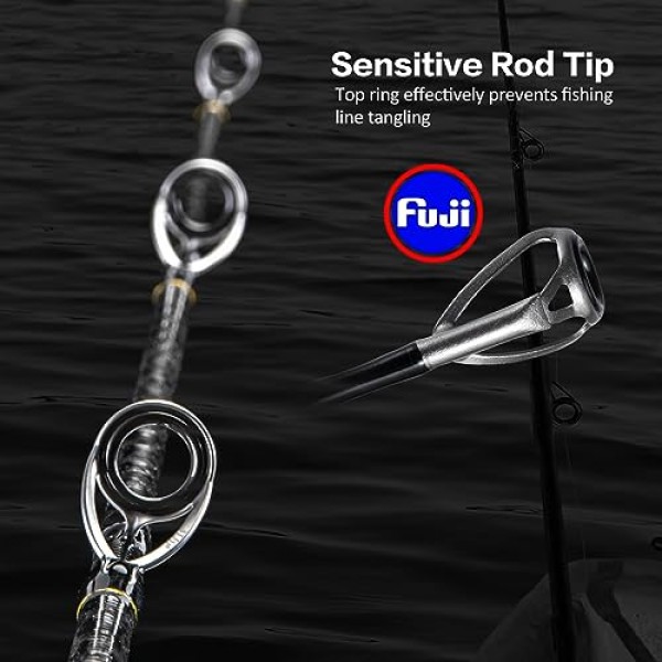 Goture 2피스 지깅 스피닝/캐스팅 로드 바닷물, 슬로우 피치 지깅 베이트캐스팅 로드, 바닷물/민물 미디엄/미디엄 라이트/미디엄 헤비 낚싯대 연어, 송어, 배스, 스트라