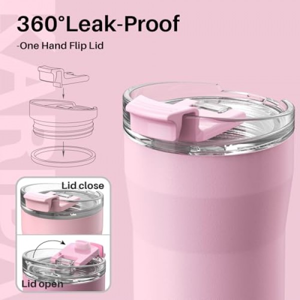 SANTECO 여행용 커피 머그 12온스, 플립 뚜껑이 있는 단열 커피 컵, 스테인레스 스틸 커피 머그 유출 방지, 이중 벽 진공 텀블러, 재사용 가능한 핫/아이스 커피 차용 머그