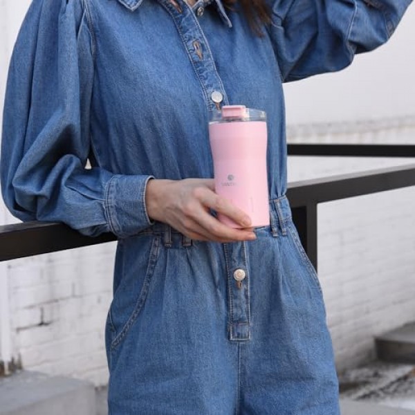 SANTECO 여행용 커피 머그 12온스, 플립 뚜껑이 있는 단열 커피 컵, 스테인레스 스틸 커피 머그 유출 방지, 이중 벽 진공 텀블러, 재사용 가능한 핫/아이스 커피 차용 머그