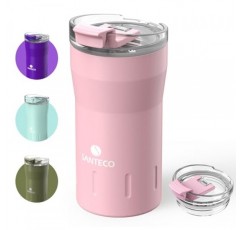 SANTECO 여행용 커피 머그 12온스, 플립 뚜껑이 있는 단열 커피 컵, 스테인레스 스틸 커피 머그 유출 방지, 이중 벽 진공 텀블러, 재사용 가능한 핫/아이스 커피 차용 머그