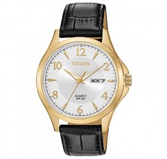 씨티즌 쿼츠 남성용 시계, 스테인리스 스틸, 가죽 스트랩, 캐주얼, 블랙(모델: BF2003-25A)