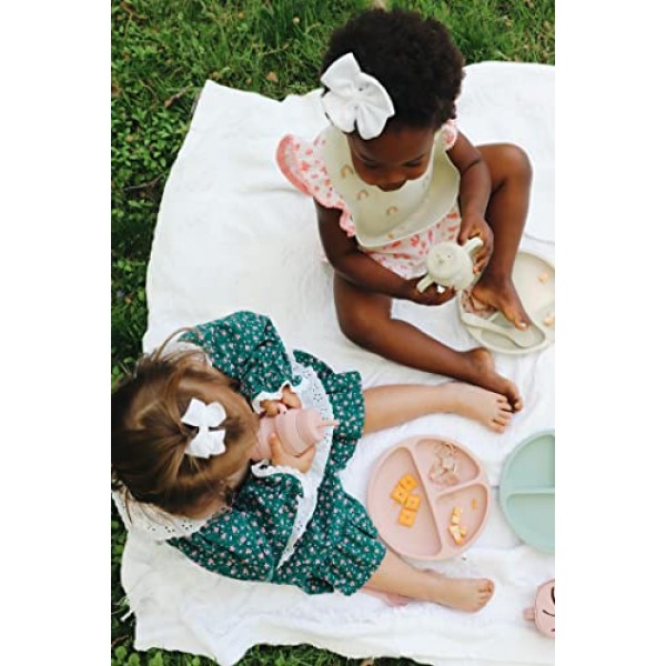 Hippypotamus 실리콘 전환 컵 - 밀짚 및 뚜껑이 있는 압착 방지 유아용 컵 - 탈착식 손잡이 - 2개 세트(세이지/안개)