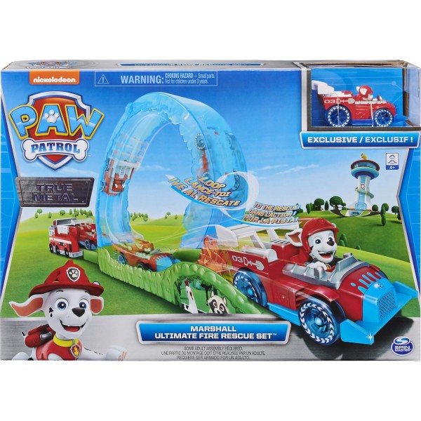전용 차량이 포함된 PAW PATROL 6058363, 전용 Marshall 다이캐스트 차량이 포함된 Scale True Metal Ultimate Fire Rescue 트랙 세트, 1:55 스케일, 회색