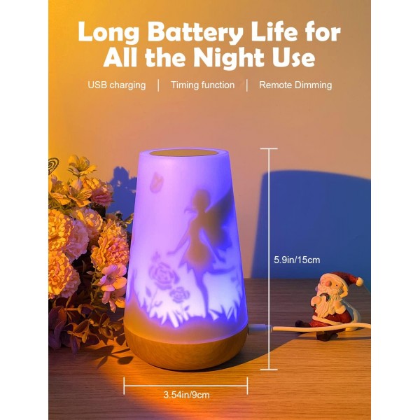 침실용 리모컨이 있는 Mostof Fairy Night Light, 터치 컨트롤, 타이머, 충전식(Fairy-16 색상)