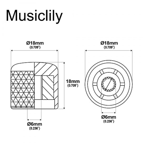 Musiclily Pro 미터법 강철 6mm 텔레 돔 손잡이 기타 볼륨 톤 조절 손잡이 수입 펜더 텔레캐스터 일렉트릭 기타/정밀 베이스, 니켈(2개 세트)