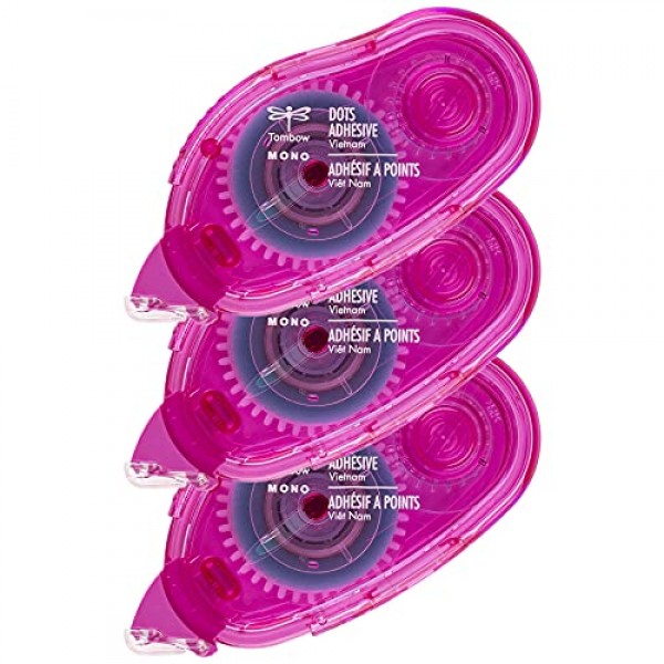 Tombow 62149 모노 접착식 도트 어플리케이터 리필, 3팩. 부드러운 도포를 위한 간편한 리필, 다양한 색상, Value Pack