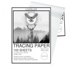 LOUPELLER 드로잉용 트레이싱 페이퍼 100매 - 9 x 12 - 32lb / 50g - 주름 방지 투명 트레이싱 페이퍼 패드 - 펜, 연필 및 마커와 함께 작동 - 예술가, 건축가 및 어린이용