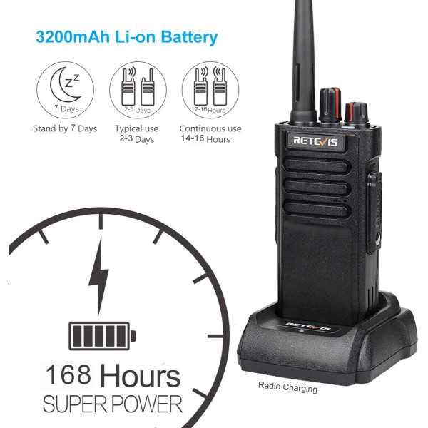 Retevis RT29 워키토키 장거리, 3200mAh 핸드헬드 라디오 워키토키, 16채널, 제조업체용 CTCSS/DCS 전문가용 양방향 라디오(검은색, 2개) 어깨 마이크 없는 검은색