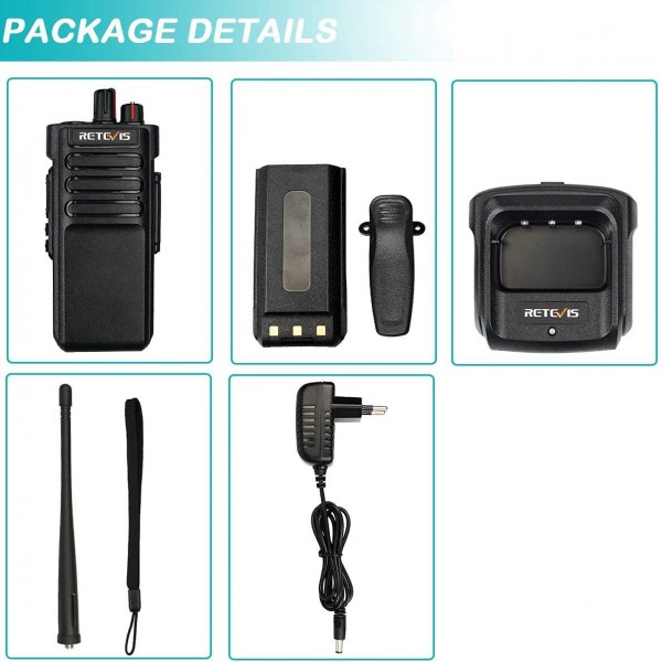 Retevis RT29 워키토키 장거리, 3200mAh 핸드헬드 라디오 워키토키, 16채널, 제조업체용 CTCSS/DCS 전문가용 양방향 라디오(검은색, 2개) 어깨 마이크 없는 검은색
