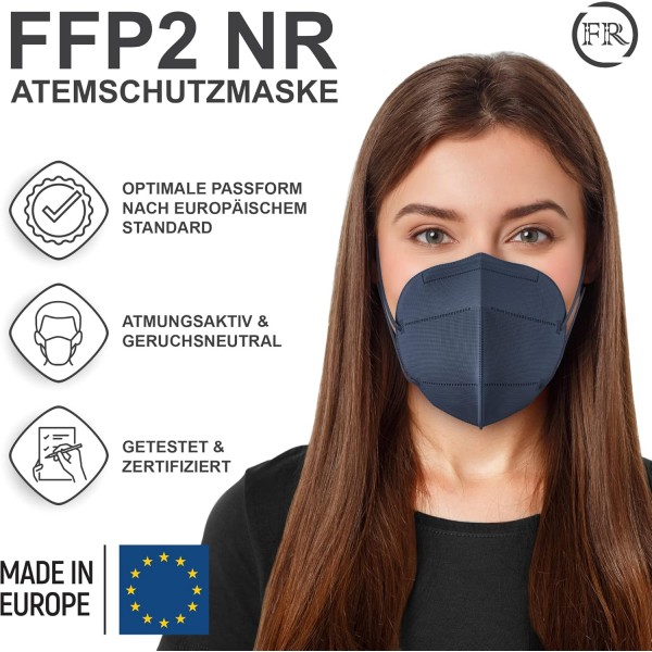 FiRiO® 60x FFP2 마스크 컬러풀 [MADE IN EUROPE] - EN 149:2001+A:2009-60x에 따른 컬러 FFP2 마스크 [7색] 통기성 FFP2 컬러풀: FFP2 마스크 블랙 화이트 블루 그린 그레이 베이지 & 레드 6