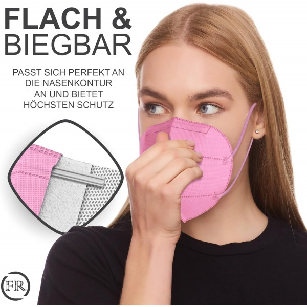 FiRiO® 60x FFP2 마스크 컬러풀 [MADE IN EUROPE] - EN 149:2001+A:2009-60x에 따른 컬러 FFP2 마스크 [7색] 통기성 FFP2 컬러풀: FFP2 마스크 블랙 화이트 블루 그린 그레이 베이지 & 레드 6