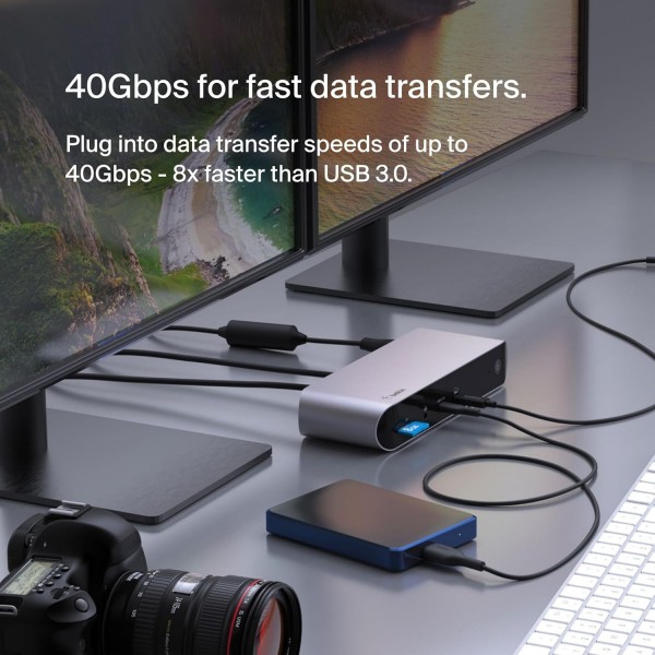 Belkin Thunderbolt 4 Dock Pro, 싱글 8K @ 30hz, 듀얼 4K 디스플레이 호환 도킹 스테이션, Thunderbolt 4 포트 2개, HDMI 포트 2개, 90W Power Delivery PD, 오디오 입력/출력, MacBook Pro, XPS 등