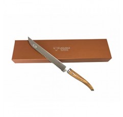 Laguiole en Aubrac Cuisine Gourmet 스테인리스 완전 단조 강철 프랑스산 올리브나무 손잡이가 있는 빵 톱니 모양 칼, 9인치/25cm