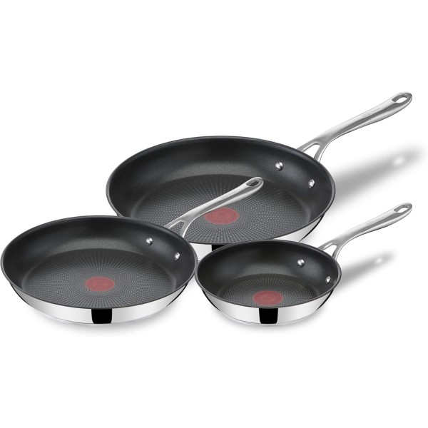 제이미 올리버 by Tefal E304S3 Cook's Direct On 3피스 프라이팬 세트 | 20, 24, 28cm | 인덕션에 적합 | 식기세척기 사용 가능 | 열 신호 기술 | 스테인리스 스틸/블랙 20, 24, 28cm JO CO