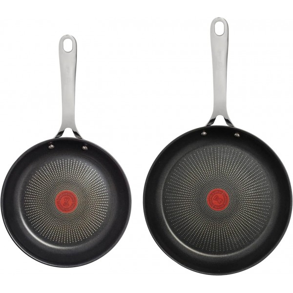 제이미 올리버 by Tefal E304S3 Cook's Direct On 3피스 프라이팬 세트 | 20, 24, 28cm | 인덕션에 적합 | 식기세척기 사용 가능 | 열 신호 기술 | 스테인리스 스틸/블랙 20, 24, 28cm JO CO