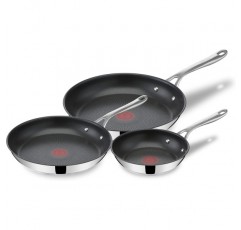 제이미 올리버 by Tefal E304S3 Cook's Direct On 3피스 프라이팬 세트 | 20, 24, 28cm | 인덕션에 적합 | 식기세척기 사용 가능 | 열 신호 기술 | 스테인리스 스틸/블랙 20, 24, 28cm JO CO