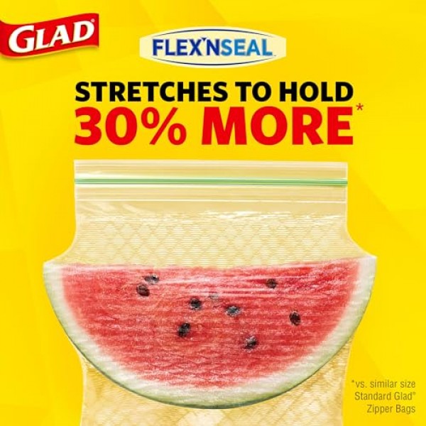 GLAD FLEXN' SEAL 지퍼 식품 보관용 샌드위치 백, 이동용 스낵 및 점심 가방, 지퍼 샌드위치 밀봉기, 전자레인지 금고, BPA 없음, 100개(4개 팩)