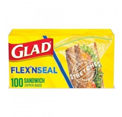 GLAD FLEXN' SEAL 지퍼 식품 보관용 샌드위치 백, 이동용 스낵 및 점심 가방, 지퍼 샌드위치 밀봉기, 전자레인지 금고, BPA 없음, 100개(4개 팩)