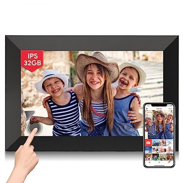 Aorpdd 디지털 액자 WiFi - 32GB 공간에 연결된 10.1인치 IPS 터치스크린 스마트 클라우드 액자, Frameo 앱을 통해 사진 공유..