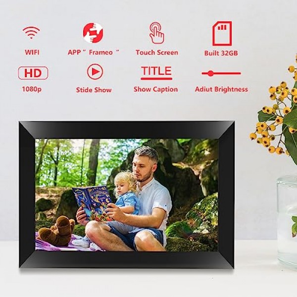 Aorpdd 디지털 액자 WiFi - 32GB 공간에 연결된 10.1인치 IPS 터치스크린 스마트 클라우드 액자, Frameo 앱을 통해 사진 공유..