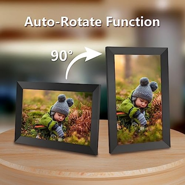 Aorpdd 디지털 액자 WiFi - 32GB 공간에 연결된 10.1인치 IPS 터치스크린 스마트 클라우드 액자, Frameo 앱을 통해 사진 공유..