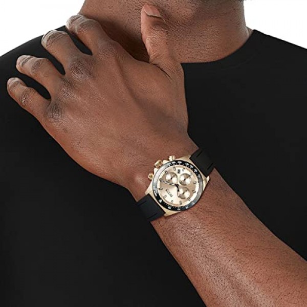 블랙 실리콘 스트랩이 있는 남성용 BOSS 크로노그래프 쿼츠 시계 - 1513874, 블랙, 스트랩.