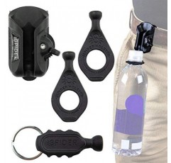 스파이더 도구 홀스터 - 야외 하이킹 번들 - (1) 자동 잠금, 퀵 드로우 벨트 홀스터 클립 + (2) 신축성 있는 물병 그리퍼 + (1) 예비 드라이버 비트용 구멍이 내장된 고무 