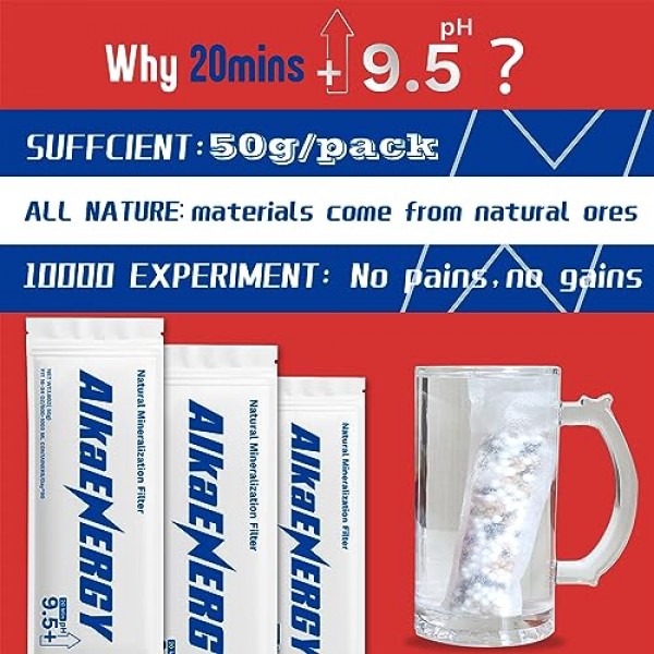 AlkaEnergy 알칼리 재광화 정수 필터 파우치|pH9.5+| 제로 TDS 물, 역삼투수/9개월/120갤런/(3팩)을 위한 여과된 식수 pH/고 pH 알칼리화기 높이기