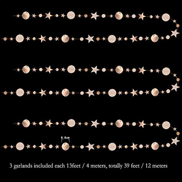 Decor365 샴페인 골드 파티 장식 원형 도트 화환 반짝임 스타 교수형 스 트리머 별 배너 배경 기념일/웨딩/베이비 샤워/크리스마스/생일/생일/달콤한 16/새해