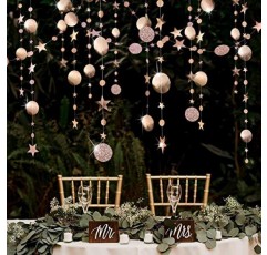 Decor365 샴페인 골드 파티 장식 원형 도트 화환 반짝임 스타 교수형 스 트리머 별 배너 배경 기념일/웨딩/베이비 샤워/크리스마스/생일/생일/달콤한 16/새해