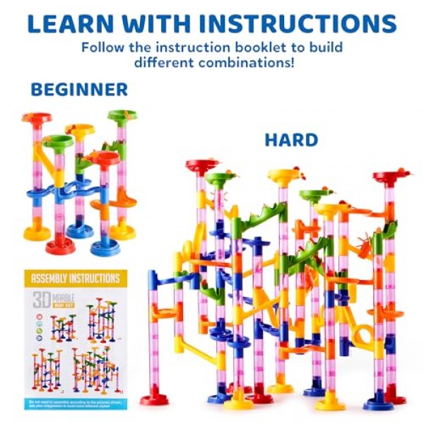 JOYIN Marble Run 프리미엄 세트(196개-건설 빌딩 블록 장난감, STEM 교육용 장난감, 빌딩 블록 장난감(반투명 플라스틱 조각 156개 + 유리 구슬 40개)