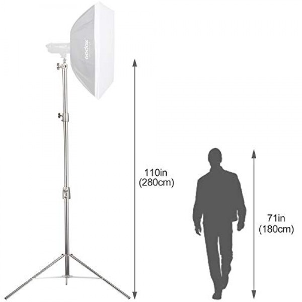 EACHSHOT 2.8m 헤비 듀티 라이트 스탠드(휴대용 가방 포함), Godox LED 모노라이트용, Aputure용, Amaran용, Zhiyun용, Nanlite LED 조명용 등을 위한 1/4 ~ 3/8 어댑터 라이트 스탠드가 있