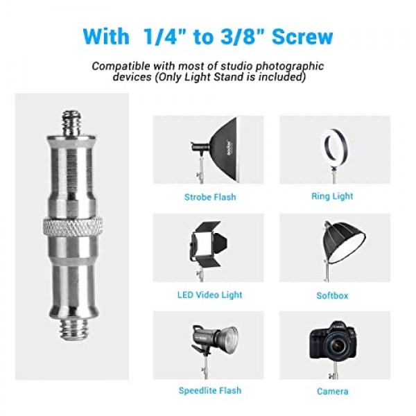 EACHSHOT 2.8m 헤비 듀티 라이트 스탠드(휴대용 가방 포함), Godox LED 모노라이트용, Aputure용, Amaran용, Zhiyun용, Nanlite LED 조명용 등을 위한 1/4 ~ 3/8 어댑터 라이트 스탠드가 있