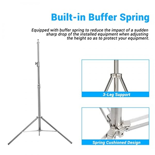 EACHSHOT 2.8m 헤비 듀티 라이트 스탠드(휴대용 가방 포함), Godox LED 모노라이트용, Aputure용, Amaran용, Zhiyun용, Nanlite LED 조명용 등을 위한 1/4 ~ 3/8 어댑터 라이트 스탠드가 있