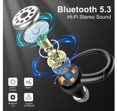 Csasan 블루투스 스포츠 헤드폰, 이어 후크가 있는 무선 블루투스 5.3 헤드폰, 마이크가 있는 48시간 3D 스테레오 CVC 8.0 HD 통화 인이어 헤드폰, 듀얼 LED 디스플레이, 터치 